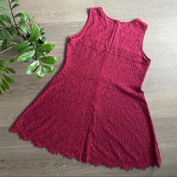 Reitman's Cranberry Red Lace Sleeveless Midi Dress Shell (Overlay) - Picture 8 of 10